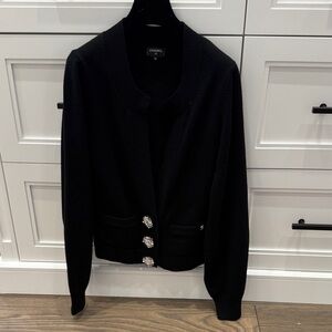 CHANEL 10k rtl Black Knit Cardigan with Crystal Cluster Buttons